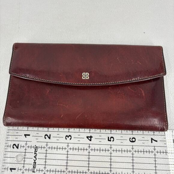 Bosca Leather Slim Bifold Wallet Mahogany Snap Close Hand Stained Hide Vintage - Picture 8 of 9